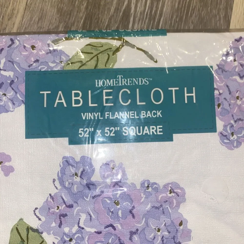 Vinyl Floral Table Covers With Flannel Back Lavender Hydrangeas VTG 52”x52”NEW